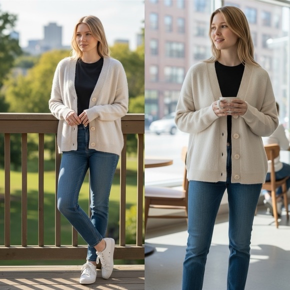 Sanctuary Sweaters - Sanctuary Mohair Cardigan Off White Pullover Sweater Size Small